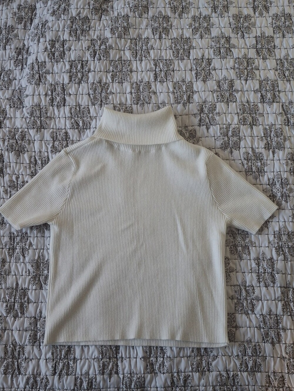 Garage Cream Ribbed Short-Sleeve Turtleneck Tee. 52% Viscose